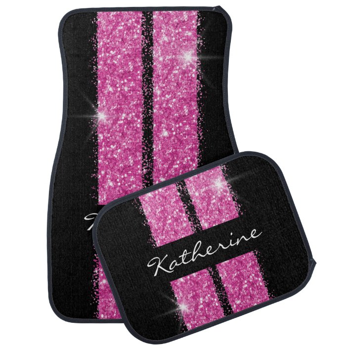 Pink Double Stripe Glitter Personalized Car Mat | Zazzle.ca