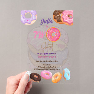 Pink Doughnut 2nd birthday Acrylic Invitations