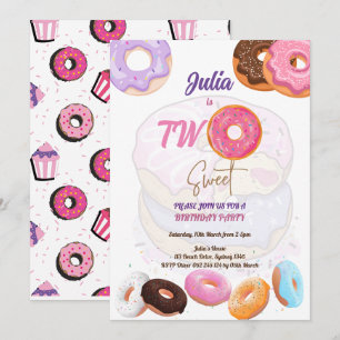 Pink Doughnut 2nd birthday invitation