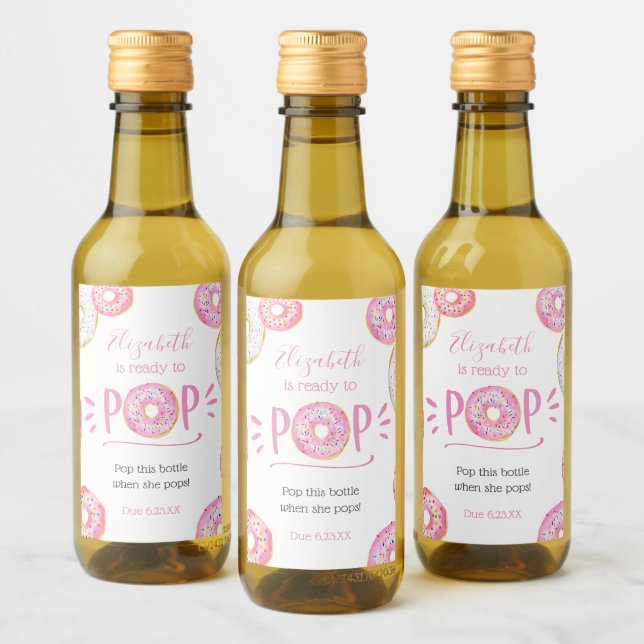 Pink Doughnut Baby Pop it When She Pops Wine Label (Bottles)