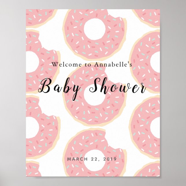 Pink Doughnut Baby Shower Welcome Sign (Front)