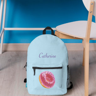 Pink Doughnut blue Printed Backpack