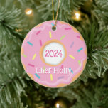 Pink Doughnut Chef, Cook or Baker Christmas Ceramic Ornament<br><div class="desc">This design features our cute pink doughnut with sprinkles, in a pink, purple and mint green colour scheme. Click the customize button if you would like to move/scale the images and further modify the text! Variations of this design, additional colours, as well as coordinating products are available in our shop,...</div>