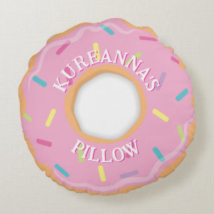 Pink Doughnut Chef, Cook or Baker Christmas Round Pillow