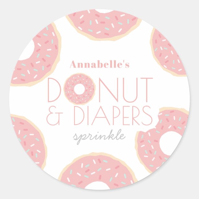 Pink Doughnut & Diapers Baby Sprinkle Girl Classic Round Sticker (Front)