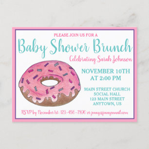 Pink Doughnut Doughnut Baby Shower Birthday Party Invitation Postcard