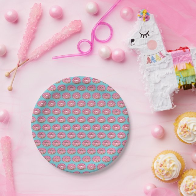 Pink Doughnut Doughnut Birthday Party Breakfast Paper Plate (Party)