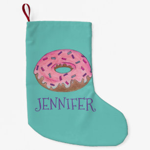 Pink Doughnut Doughnut Personalized Holiday Junk F Small Christmas Stocking