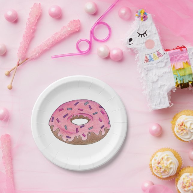 Pink Doughnut Doughnut Sprinkles Brunch Breakfast Paper Plate (Party)