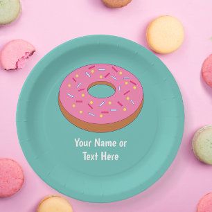 Pink Doughnut - Frosted Ring Doughnut with your te Paper Plate