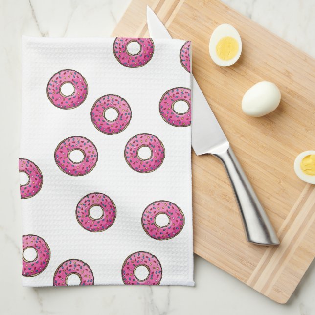 Pink Doughnut Pattern Kitchen Towel (Quarter Fold)