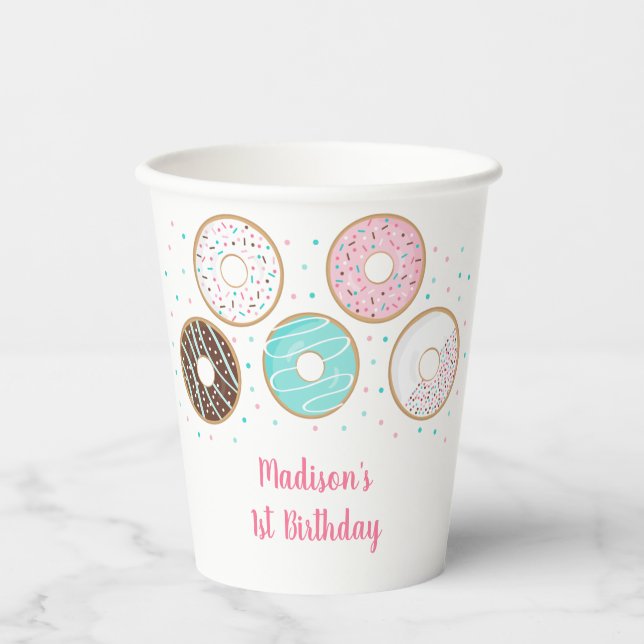 Pink Doughnut Sprinkles Birthday Paper Cups (Front)
