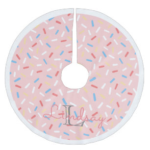 Pink Doughnut Sprinkles girls christmas monogramme Brushed Polyester Tree Skirt