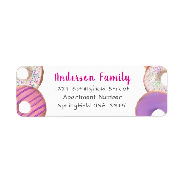Pink Doughnut Theme Family Name Custom Return Addr (Front)