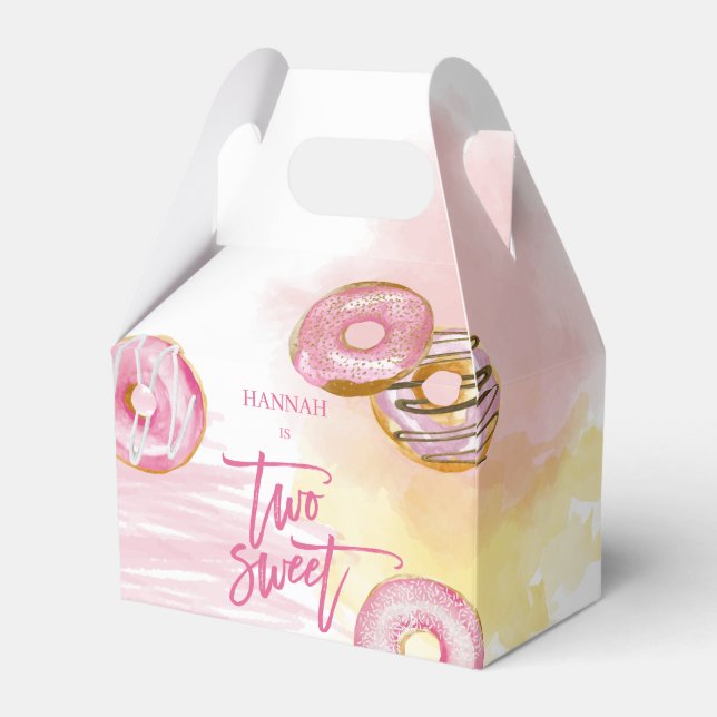 Pink Doughnut Two Sweet 2nd Birthday Favor Box (Front Side)