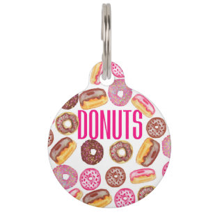 Pink Doughnut Typography and Watercolor Cute Pet Tag
