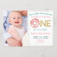 Pink Doughnut Watercolor Girl 1st Birthday with Ph
