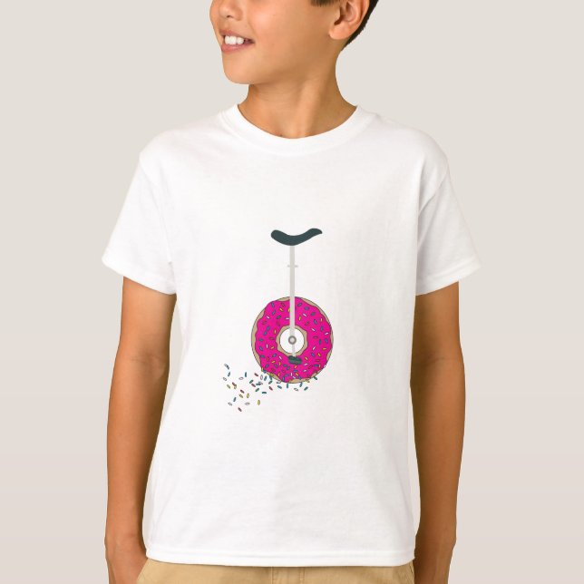 Pink Doughnut Wheel Unicycle Colourful Sprinkles T-Shirt (Front)