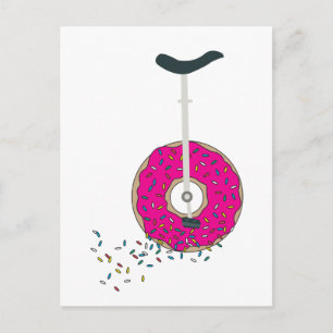 Pink Doughnut Wheel Unicycle with Colourful Sprink Postcard