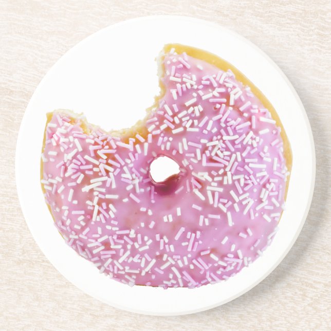 pink doughnut with a missing bite coaster (Front)