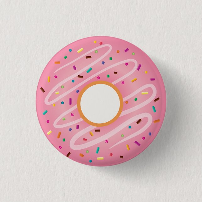 Pink Doughnut with Rainbow Sprinkles 1 Inch Round Button (Front)