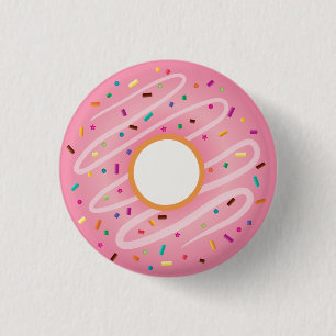 Pink Doughnut with Rainbow Sprinkles 1 Inch Round Button