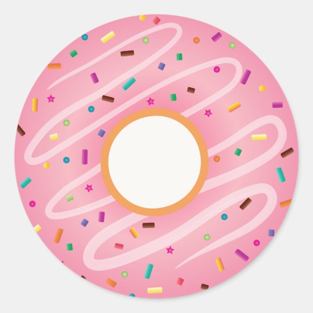 Pink Doughnut with Rainbow Sprinkles Classic Round Sticker (Front)