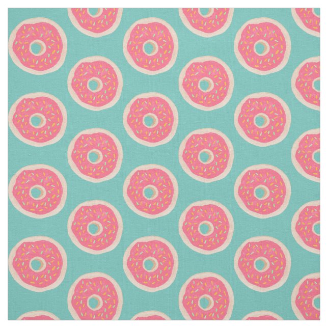 Pink Doughnut with Sprinkles Pattern on Aqua Blue Fabric (Swatch)