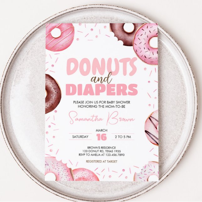 Pink Doughnuts and Diapers Baby Shower Invitation (Pink Sweet Sprinkle Baby Shower Invitation)