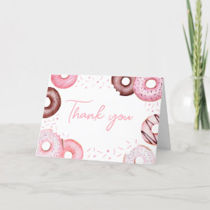 Pink Doughnuts and Diapers Baby Shower Thank You Card
