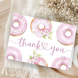 Pink Doughnuts Baby Shower Girl Folded Thank You Card
