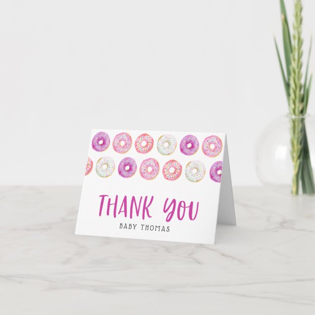 Pink Doughnuts Baby Shower Thank You Card (Front)