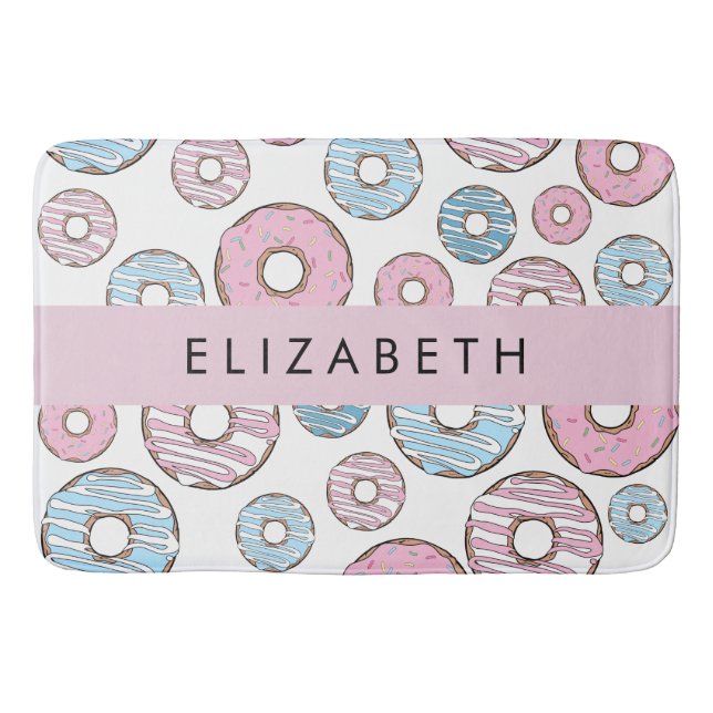 Pink Doughnuts, Blue Doughnuts, Sprinkles, Your Na Bath Mat (Front)