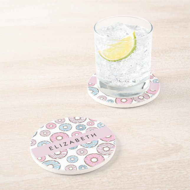 Pink Doughnuts, Blue Doughnuts, Sprinkles, Your Na Coaster (Side)