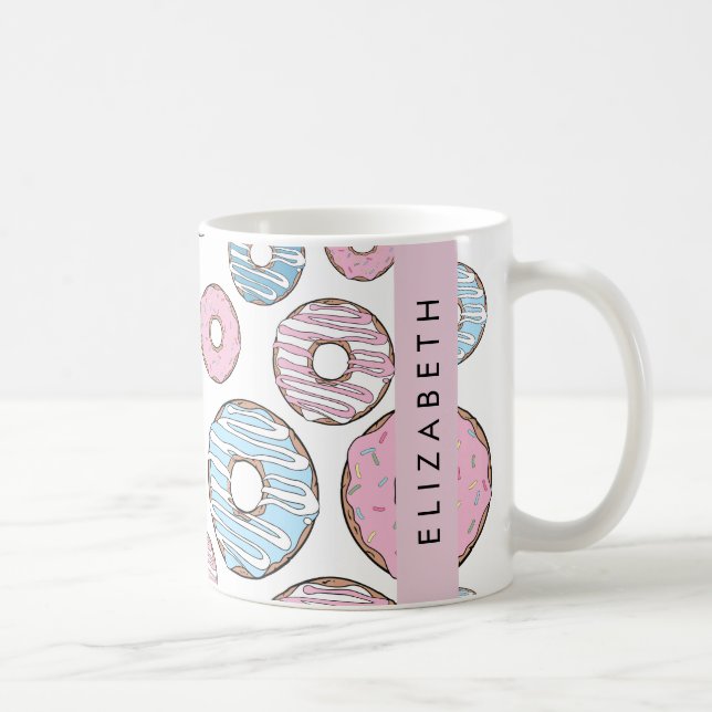 Pink Doughnuts, Blue Doughnuts, Sprinkles, Your Na Coffee Mug (Right)