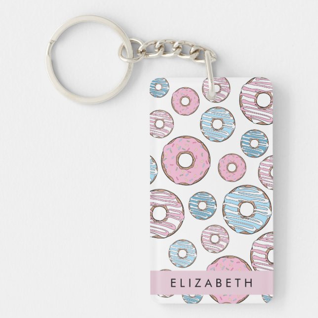 Pink Doughnuts, Blue Doughnuts, Sprinkles, Your Na Keychain (Front)
