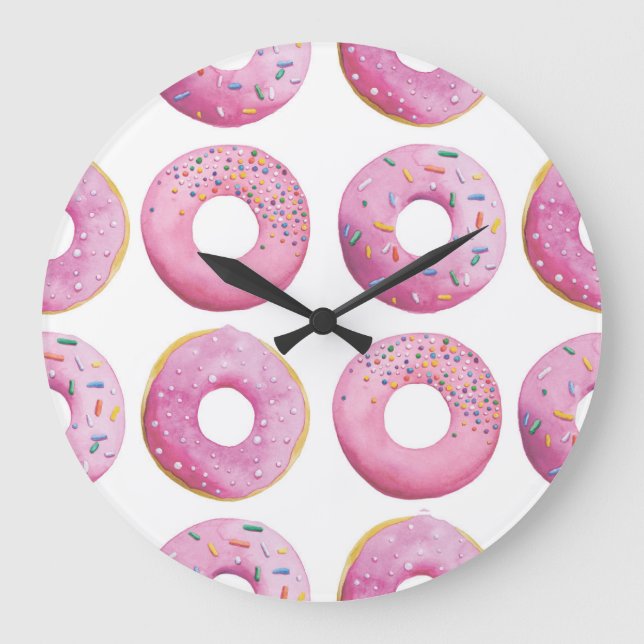 Pink doughnuts, colourful sugar topping pattern. large clock (Front)