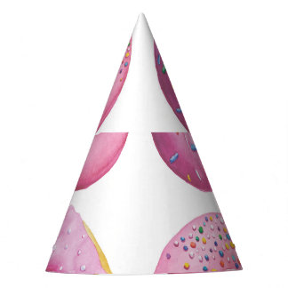 Pink doughnuts, colourful sugar topping pattern. party hat