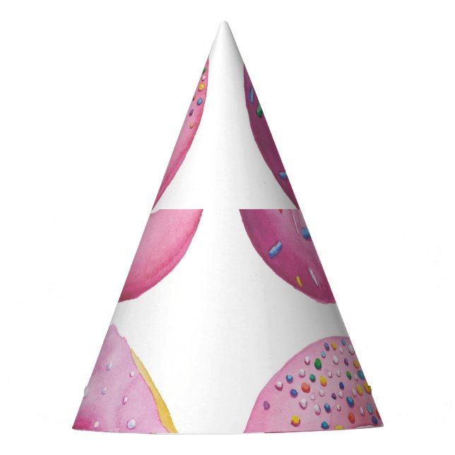 Pink doughnuts, colourful sugar topping pattern. party hat (Front)