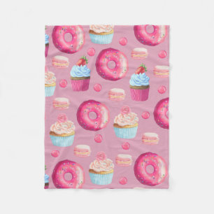 Pink Doughnuts, Cupcakes, and Candies Fleece Blanket