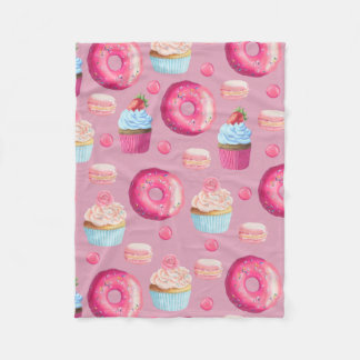 Pink Doughnuts, Cupcakes, and Candies Fleece Blanket