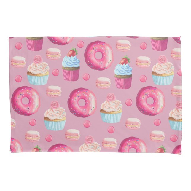 Pink Doughnuts, Cupcakes, and Candies Pillowcase (Front)