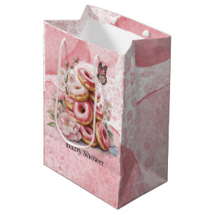 Pink Doughnuts & Floral Butterfly Girl Baby Shower Medium Gift Bag