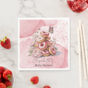 Pink Doughnuts & Floral Butterfly Girl Baby Shower Napkin