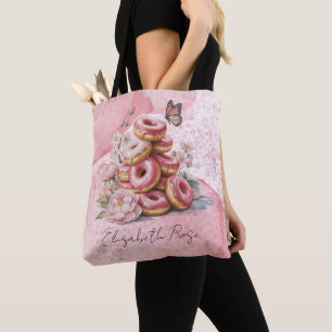 Pink Doughnuts & Floral Butterfly Girl Baby Shower Tote Bag