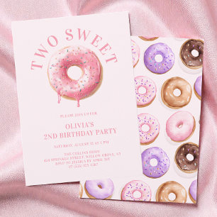 Pink Doughnuts Girls Two Sweet 2nd Birthday Party Invitation