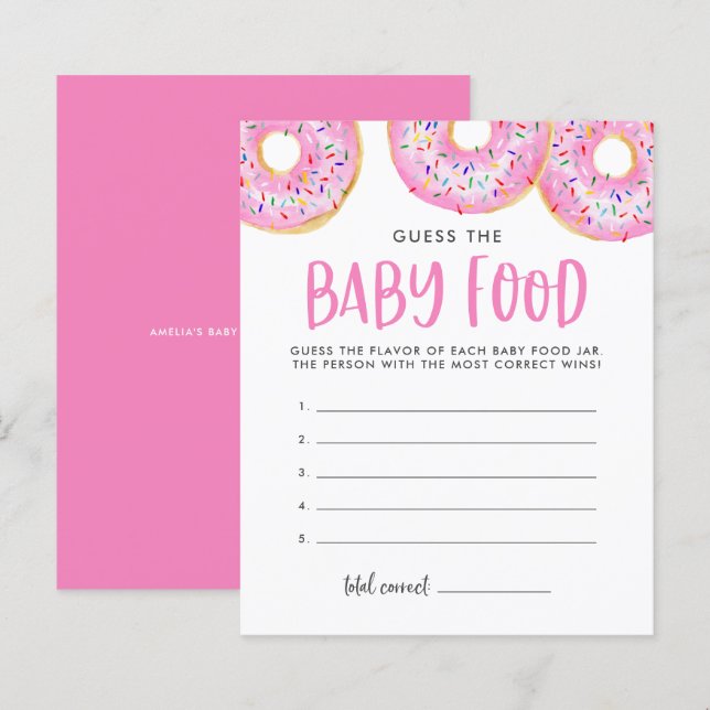 Pink Doughnuts Guess The Baby Food Baby Shower Gam (Front/Back)