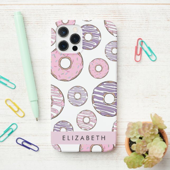 Pink Doughnuts, Purple Doughnuts, Sprinkles, Your  iPhone Case (On Desk)