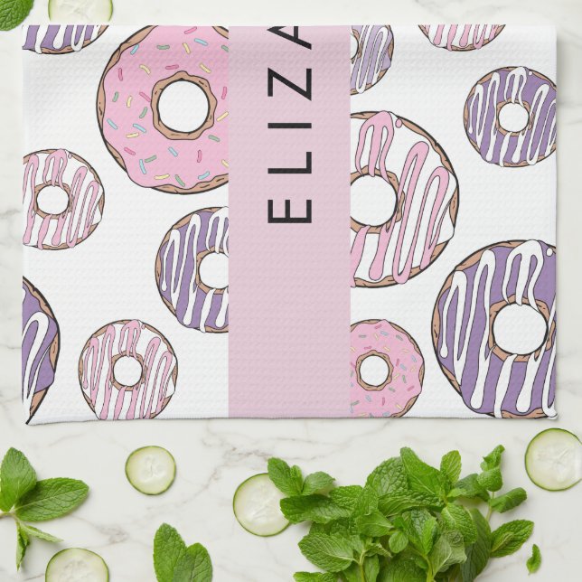 Pink Doughnuts, Purple Doughnuts, Sprinkles, Your  Kitchen Towel (Folded)