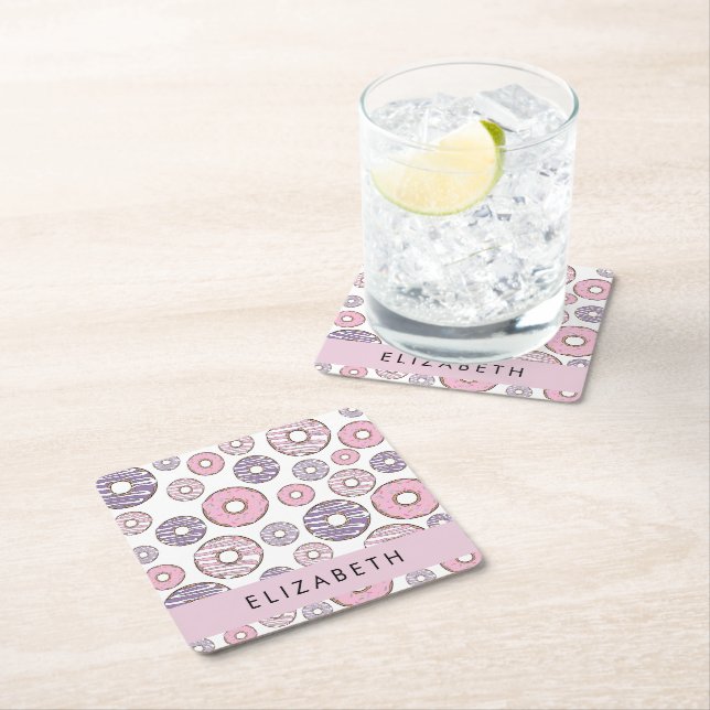 Pink Doughnuts, Purple Doughnuts, Sprinkles, Your  Square Paper Coaster (Insitu)